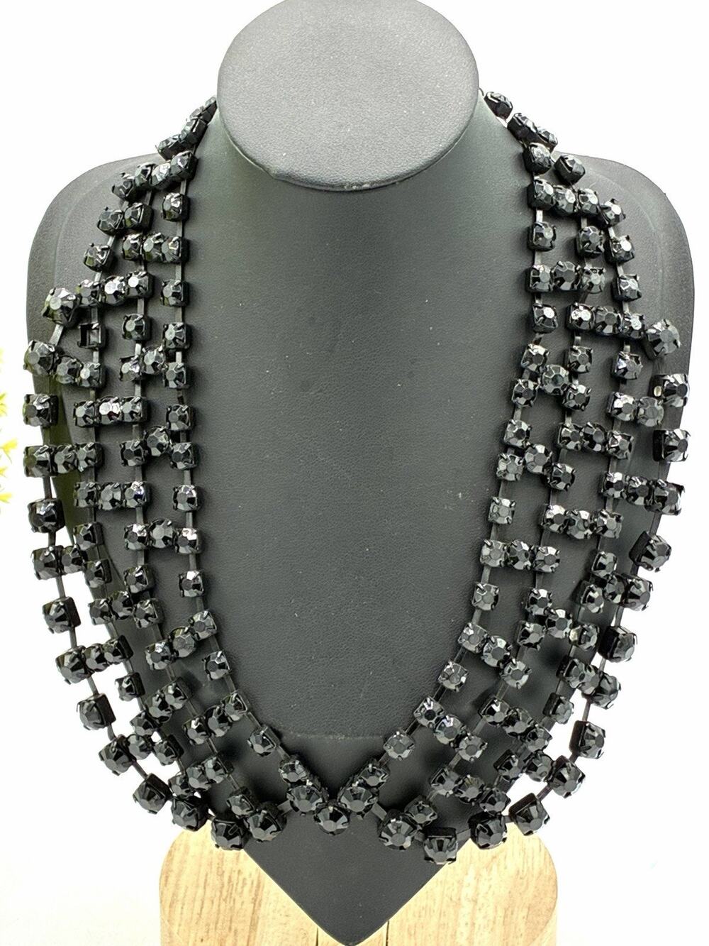 Vintage Claire’s Black Rhinestone Necklace 17” Multi Strand Statement Y2K